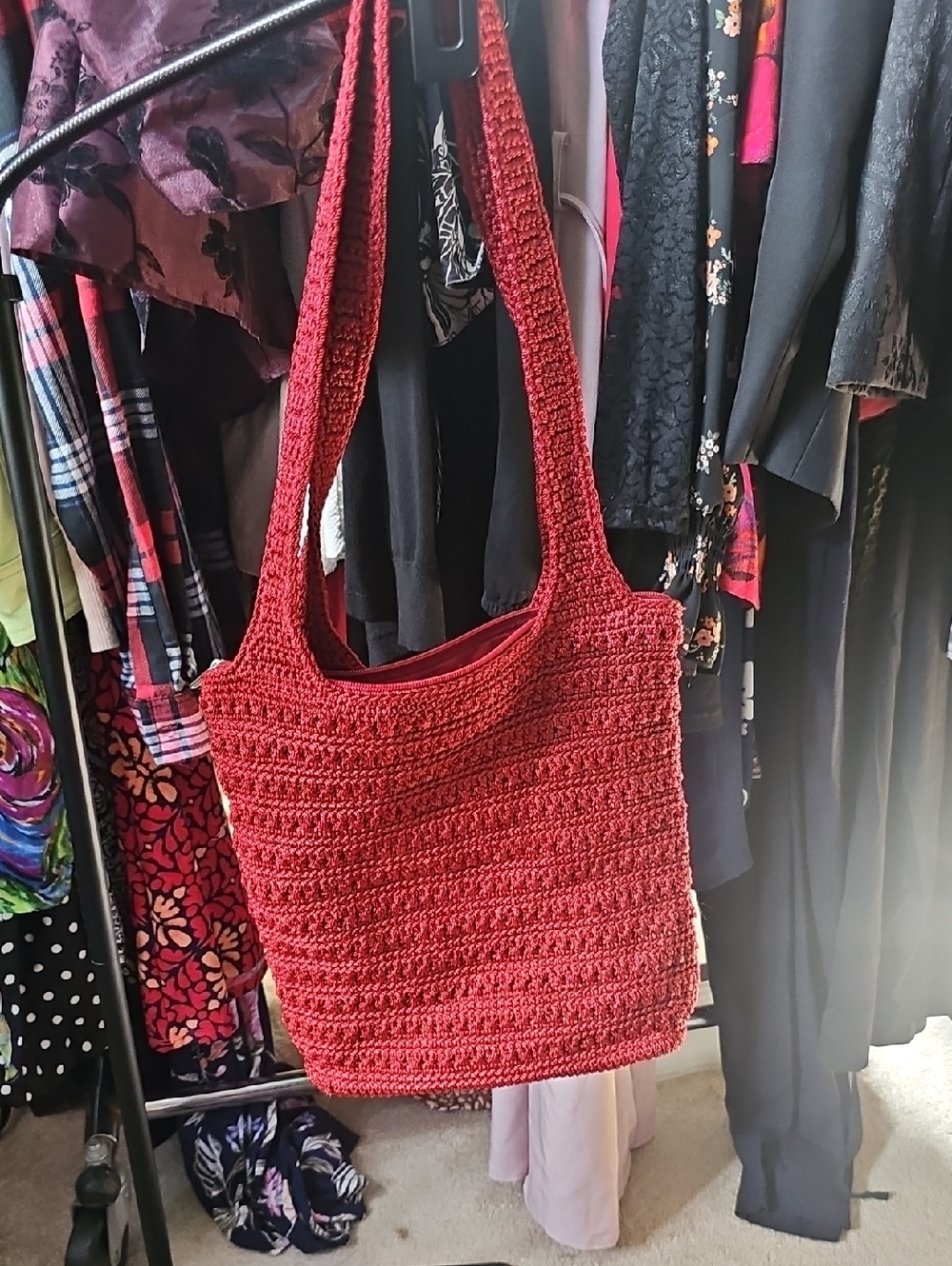 Sak Handcrafted Red Crochet Tote Bag